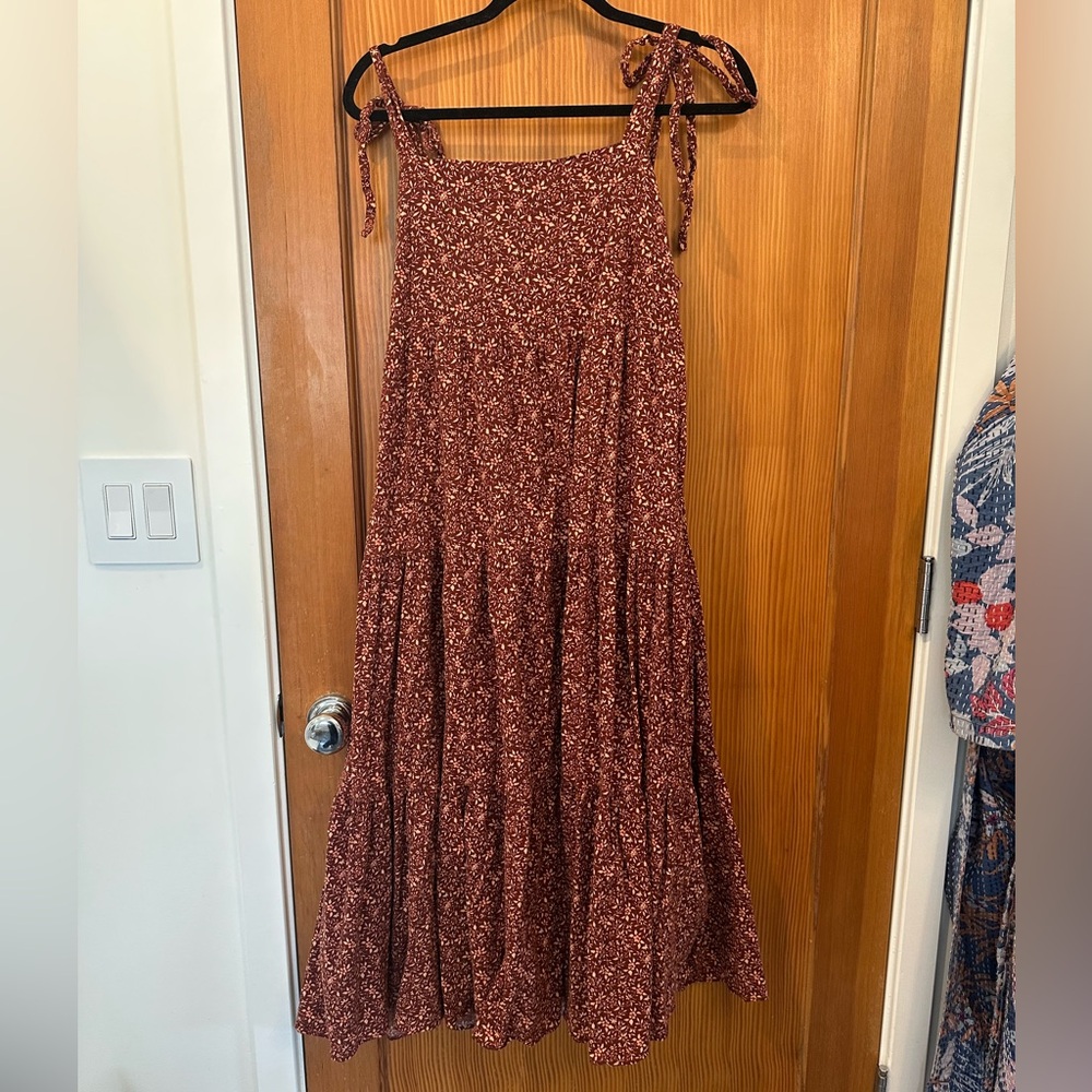 Madewell Florentine Floral Tie Strap Tiered Cotton Midi Dress